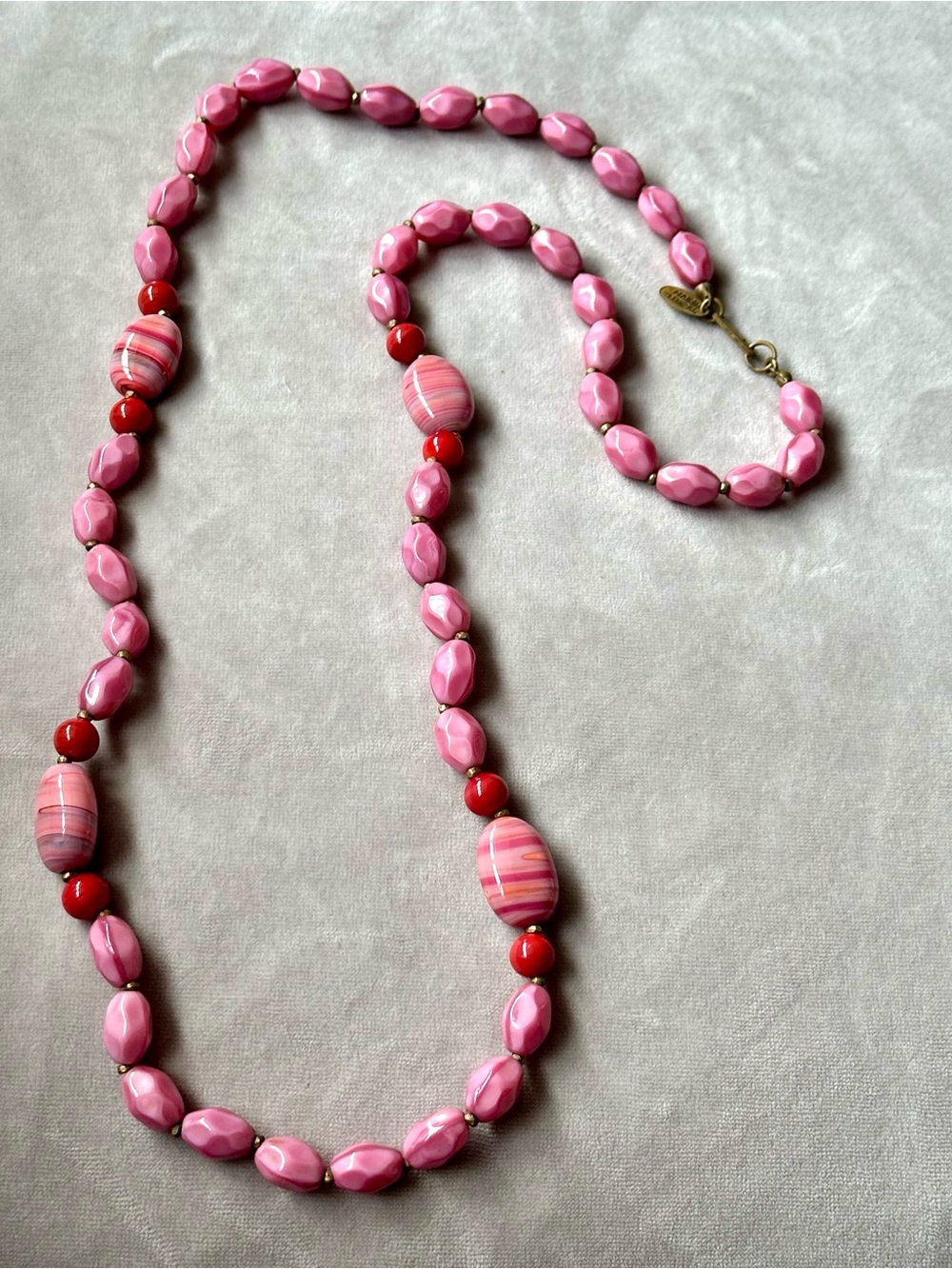 Vintage Miriam Haskell Pink Glass Beaded Statement Necklace 28 Inches